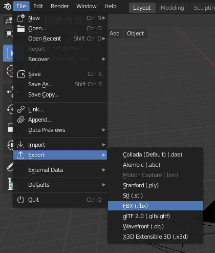 blender export fbx for unity